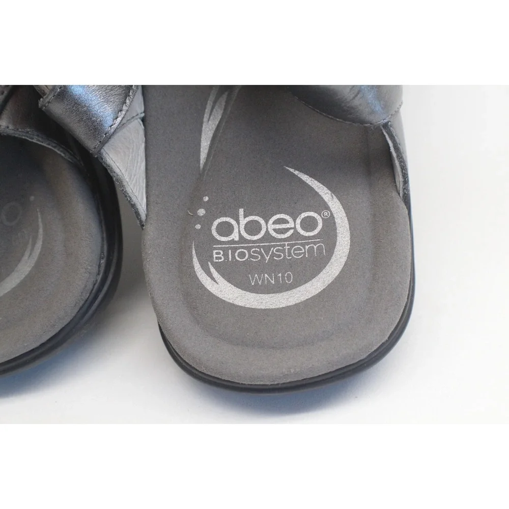 Abeo Bea Braid Pewter Slingback Leather Sandal Women Sz 10N Adjustable Strap